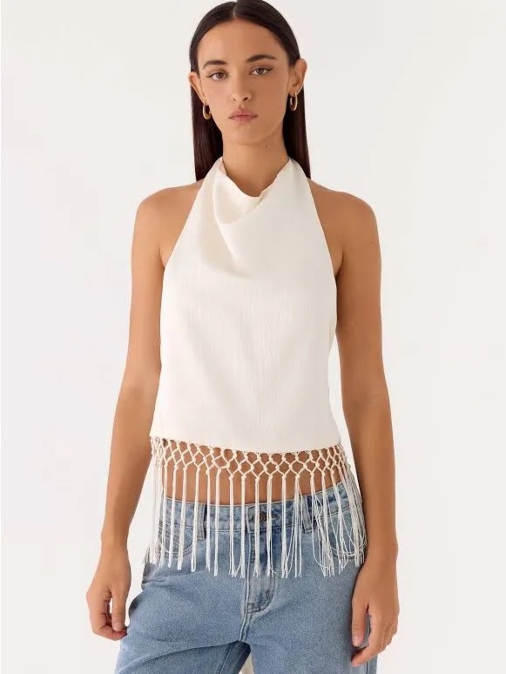 Peppermayo White Fringe Halter Camisole Top
